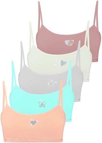 LOREZA ® Top Interior para niña - Sujetador Deportivo Infantil con cristalitos y Purpurina - Algodón - Modelo 2 - Pack de 5-12-13 años