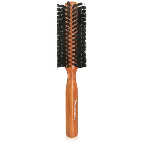 100% Boar Bristle Round Brush for Styling - Adds Volumizing During Blow-Drying, Enhances Shine and Smoothness, Tames Frizz, Prevents Static, and Provides Healthy Scalp Massage (2.0INCH)