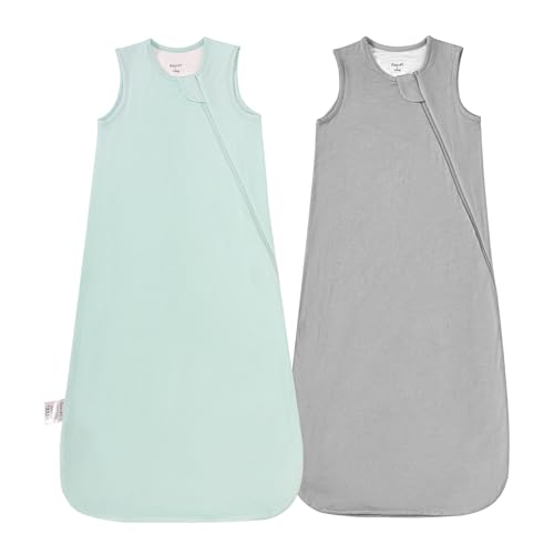 Image of Supersoft Rayon Made from Bamboo Sleep Sack 3-6 Months Newborn Sleep Sack 0-3 Months 1.0 Tog Baby Wearable Blanket with 2-Way Zipper Unisex Sleeping Bag for Babies (2 Pack) Green & Gray