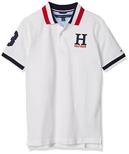 Tommy Hilfiger boys Shirt, for Everyday Wear Dressing Up Short Sleeve Stretch Ivy Polo Collared Shirt Signature Embroidered Logo, White1, 10-Aug US