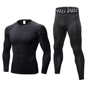 LANBAOSI Ensemble de sous-vêtements Thermique Homme Tee Shirt à Manche Longue & Leggings Set Hiver Ski Jogging Cycliste Gym Combinaisons de Sport Blk Line XL