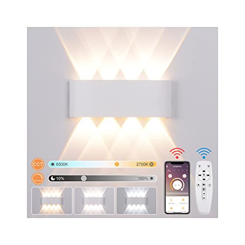 LED Wandleuchte Innen mit Fernbedienung APP, 8W Smart Wandlampe Dimmbar 2700K-6500K CCT Einstellbar Helligkeit Modern Up Down Wandbeleuchtung mit Nachtlicht Modus für Schlafzimmer Wohnzimmer Flur Cover