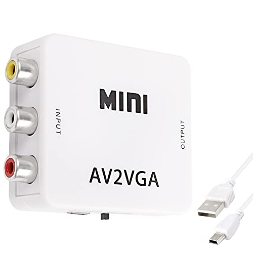 XMSJSIY Adaptateur RCA Vers VGA, Convertisseur Audio Vidéo AV Composite Avec Câble d'Alimentation USB et Sortie Audio 3,5 mm - 1080p Pour VCD DVD Projecteur TV