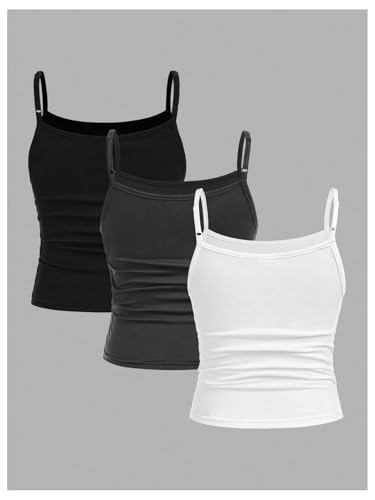 SOLY HUX Girl's Tank Tops 3 Packs Cute Ruched Spaghetti Strap Camisole Slim Fit Undershirts2
