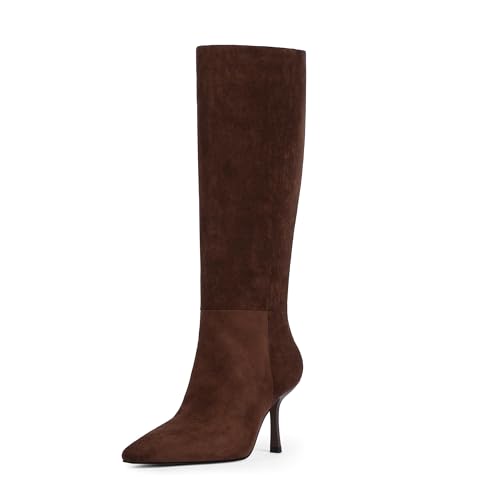 Modatope Knee High Boots Women Square Toe Stiletto Tall Boots Side Zipper Dressy Boot for Women