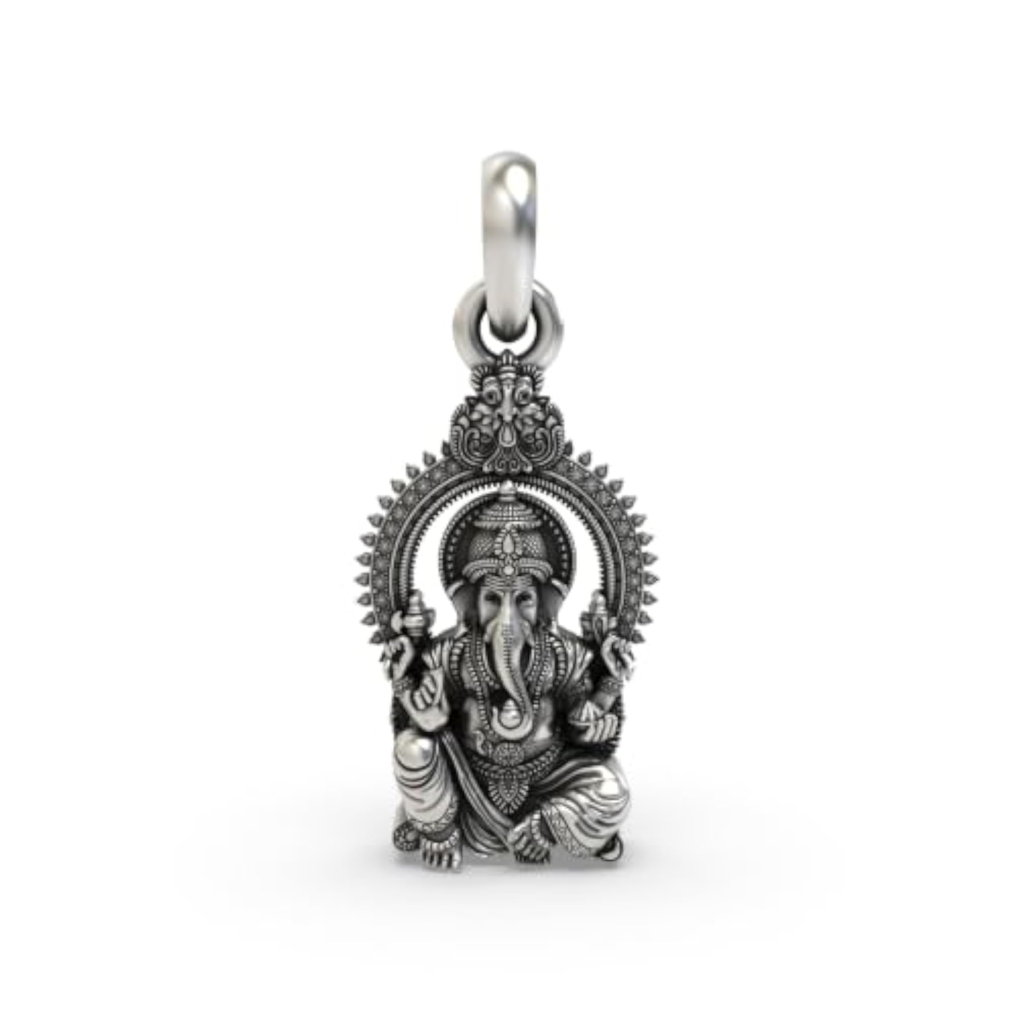 925 Sterling Silver Vakratunda Ganesh Pendant, Religious Charm
