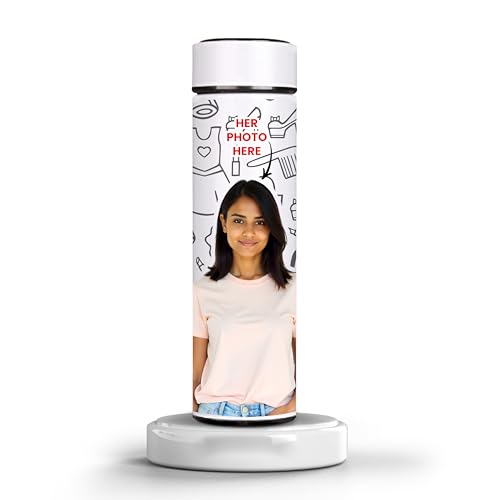 Image of Savri Personalized Stainless Steel White Water Bottle with Your Photo /Wishes /Logo Printed Best for School Going Kids /Return Gift /Christmas /New Year /Festival Gift Item | 500ml (Her)