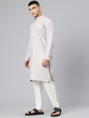 Image of Majestic Man Men's Pure Cotton Textured Check Mandarin Collar Long Kurta