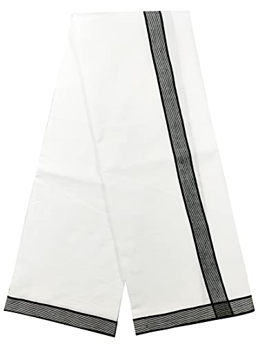 YETTALAN® Mens Thalapathy Border 100% Cotton Temple Wear Dhoti 2.00 Meters Mundu/Vesti