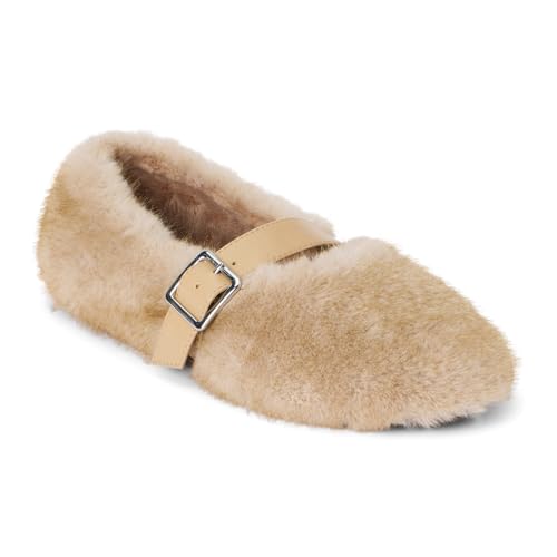 Coconuts by Matisse Womens Nome Faux Fur Mary Jane Flats Casual - Beige2