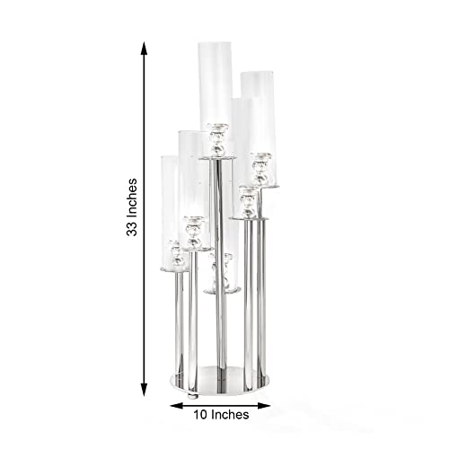 Balsacircle 33-Inch Clear 7 Arm Crystal Glass Candelabra Pillar Votive Candle Holder - Wedding Party Events Decorations Supplies #TOP1
