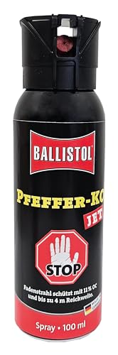 BALLISTOL 24491 Pfeffer-KO Jet 100ml Spray – Verteidigungsspray gegen Tiere – Abwehrspray 5m Sprühweite – Behördenkappe