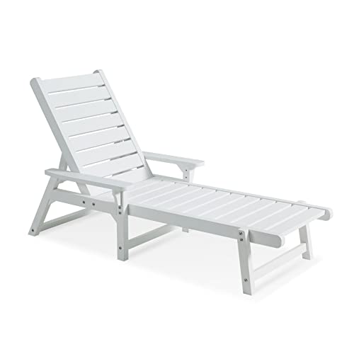 ACUEL Chaise Lounge, Poly Lumber, Outdoor Lounge Chair with Adjustable Backrest, Sturdy Weather Resistant Waterproof Fade Proof, for Poolside Patio Garden(White, 1 pc) ACUEL Chaise Lounge, Poly Lumber, Outdoor Lounge Chair with Adjustable Backrest, Sturdy Weather Resistant Waterproof Fade Proof, for Poolside Patio Garden(White, 1 pc)