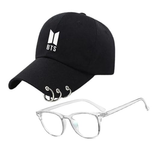 CronUnisex BTS Kids Cotton Sports Cap & Sunglass Summer Gift Hat for Boys & Girls Suitable for Age 6 to 12 Years (Pack of 2) (Black)
