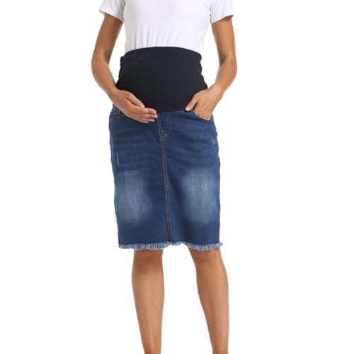 FaroLy Falda Vaquera de Maternidad para Mujer Pantalones Vaqueros de Embarazada con Bolsillos y Cintura Alta (Color : Blue, Size : L)