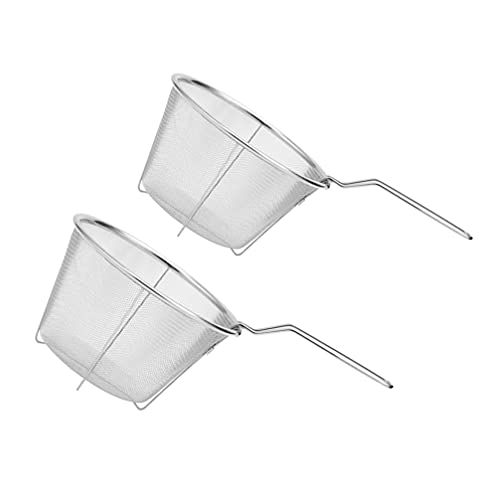 DOITOOL Mesh Basket Pasta Basket Strainer 2Pcs Stainless Steel Fryer Basket Deep Fry Basket with Handle Fryer Strainer for Chips, Fries, Shrimps, Wedges French Fry Holder French Fry Holder