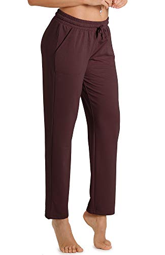 icyzone Pantalón de Chándal para Mujer Suelto con Bolsillos Primavera Verano para Training Running Fitness Gimnasio -XL-Vino