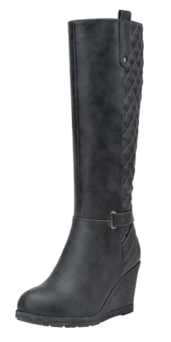 Vepose Women's 9652 Knee High Boots Wedge Calf Boot with Side Zipper