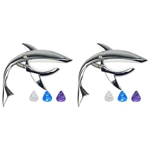 Jialouboo 2X Cejilla de Guitarra de TiburóN Cejilla de AleacióN de Zinc para Guitarras AcúSticas EléCtricas CláSicas y Cejilla de Ukelele Bajo con PúA, Plateado