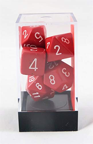 Chessex Polyhedral 7-Die Opaque Dice Set - Red With White #TOP1