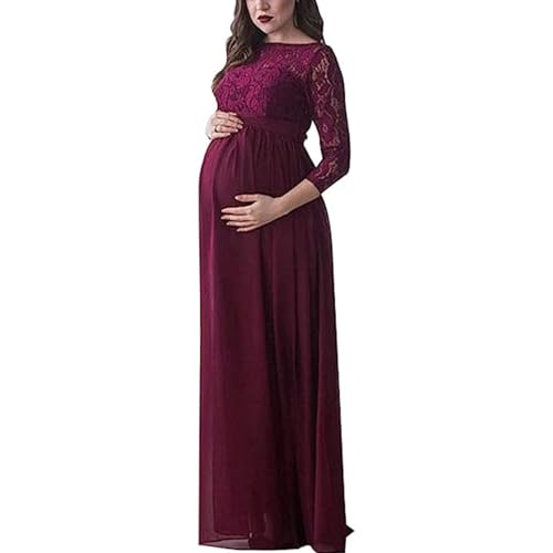 vewoza Vestido de maternidad para fotografía, de gasa, con hombros descubiertos, elegante, con abertura frontal, vestidos largos de embarazo para sesión de fotos, B-rojo, L