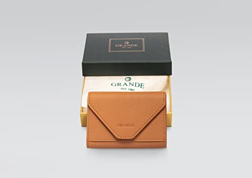 Image of grande 3639 Card Cases, Camel, 10.5 cm x 8 cm x 1.52 cm, Leather Card Holder With Magnetic Closure, Small Women Accordion Wallet