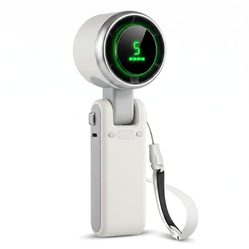 Image of GISMO Portable Handheld Fan with LED Display, 1200mAh USB Rechargeable Mini Fan, 5 Speed Adjustable Turbo Personal Cooling Fan, Foldable Desk Fan for Travel /Office /Outdoor /Home Use - white