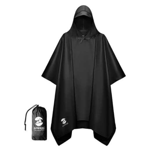 SaphiRose Hooded Rain Poncho Waterproof Raincoat Jacket for Men Women Adults (Black)