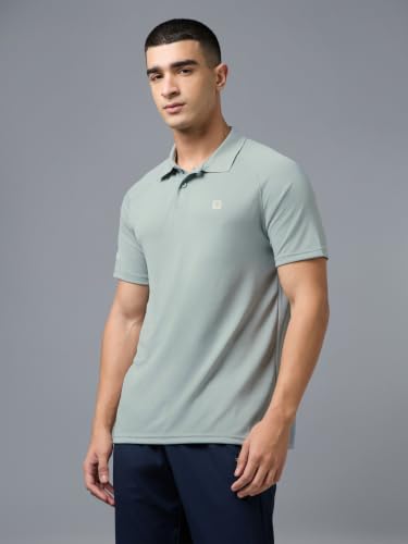 Image of TECHNOSPORT Men's 100% Polyester Slim Fit Self-Design Half Sleeve Polo T-Shirt with Double Cool, SPF50+ Properties for Gym, Workout 7 Regular Use
