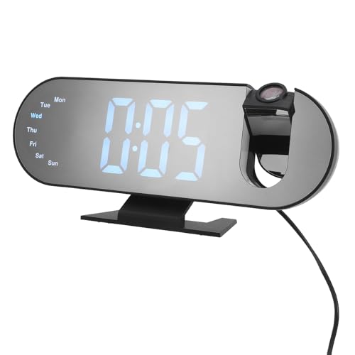 Veemoon Reloj Despertador Digital LED con Proyector para Dormitorio, Espejo Multifuncional, Tamaño 23x9,4x5,6 Cm, Diseño Moderno sin Pilas, Adecuado para Mesita de Noche y Oficina