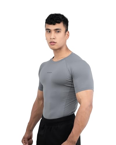 Image of Athflex Men's Half Sleeve Ace Compression T-Shirt-Ultra Stretch,Premium Nylon Spandex Blend,Moisture-Wicking, Quick-Dry,Breathable,Muscle Fit Activewear for Gym
