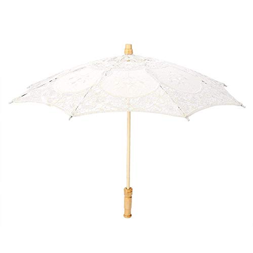 Fdit Sombrilla hecha a mano con encaje, bordado floral, para bodas, novia, fotografía, paraguas de seda, beige, large