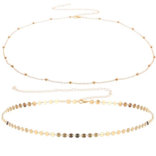 Nogeqi Bauchkette Gold Verstellbar Metall Quaste Kettengürtel, Zierliche Bauch Kette, Taillenperlenkette Bikini Taillenkette Damen, Bauchketten, Goldene Körperkette für Frauen Mädchen