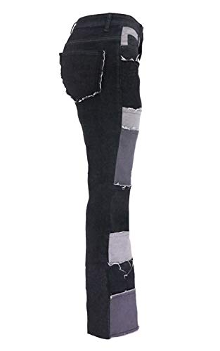 FOURSTEEDS Women's High Waist Patchwork Flared Jeans Hippie Color Blocked Distressed Bells Bottom Denim Pants2