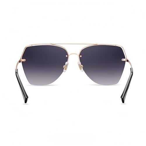 HEPTICS Oversized Aviator Sunglasses, Polarized UV Protection, Metal Half-Frame, Rose Gold Frame with Gray Gradient Lens,Retro Sunglasses for Men Women2