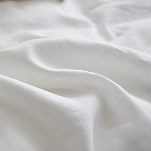 Simple&Opulence Linen And Bamboo Viscose Duvet Cover With Pom Pom Trim Farmhouse Flax Bedding Set - 1 Boho Comforter Cover And 2 Pillowshams - Queen, White #TOP7