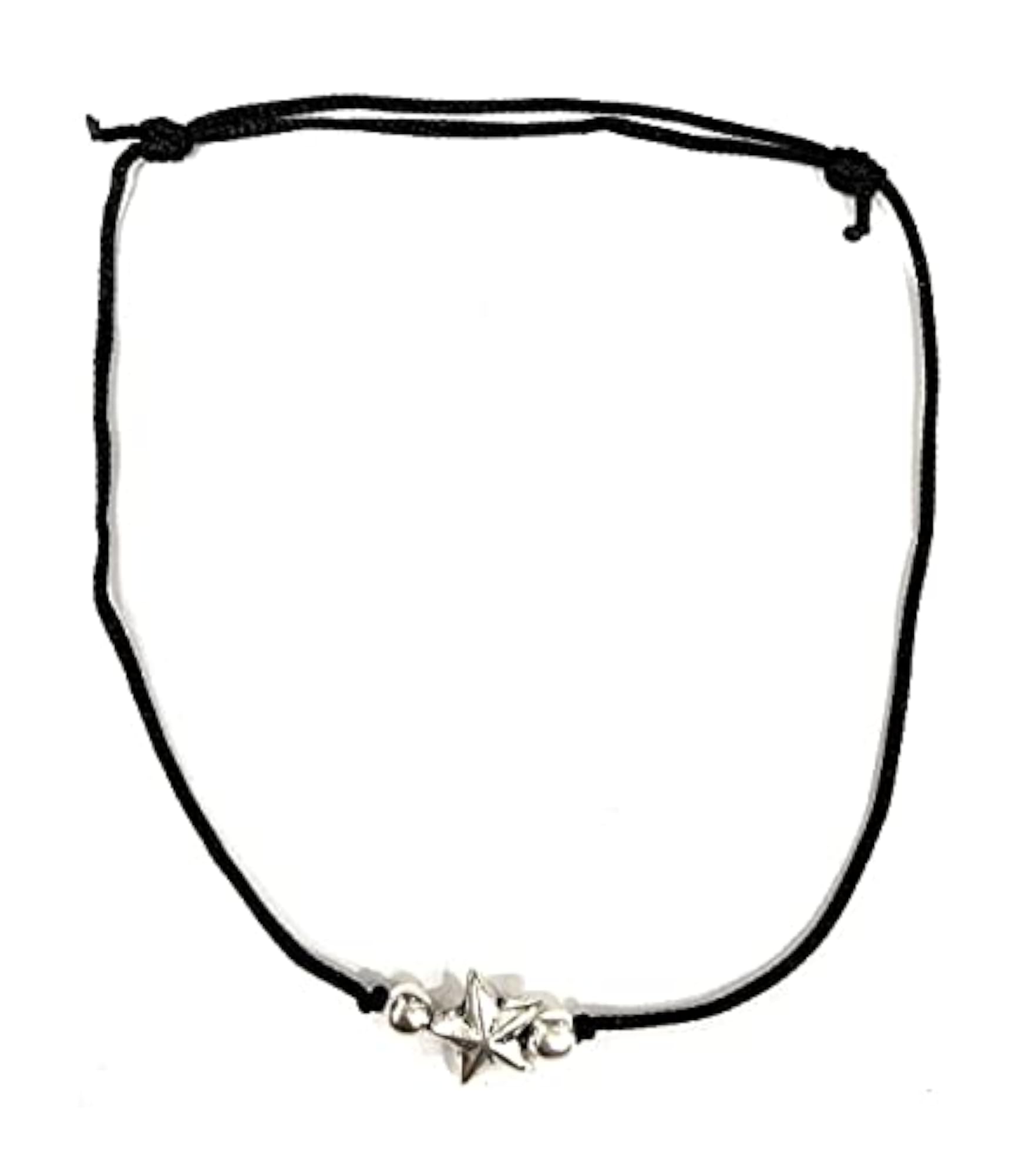 Women's 925 Pure Silver Star Charms Black Threaded Adjustable Anklet