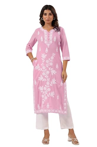 Image of Janasya Women's Pure Cotton Embroidered Straight Kurta