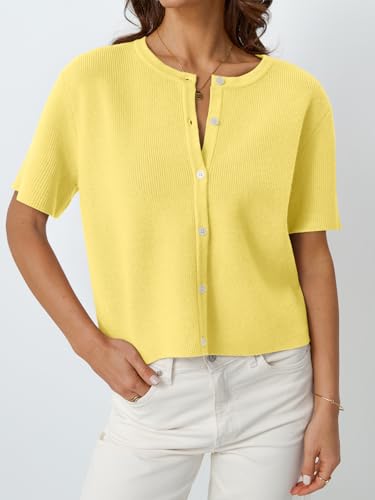 Image of LILLUSORY Short Sleeve Cardigan Sweaters for Women | Cropped Button Up, Summer 2026 Outfits, Y2K Fashion, Lightweight Knit, Versatile layering for work, casual & going out