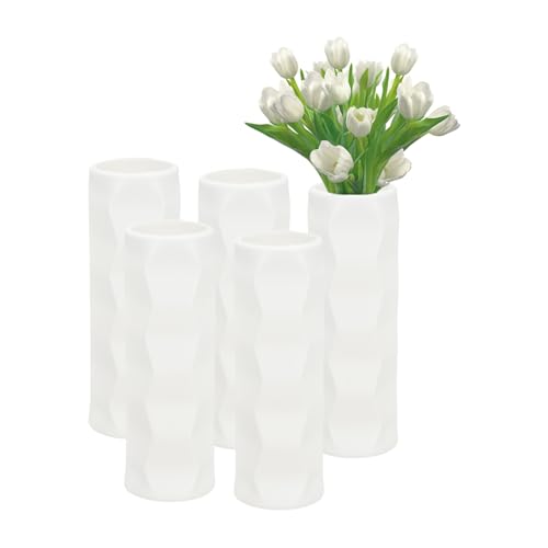 PATIKIL Jarrones de Flores, 5 Piezas Jarrones de Flores Elegantes para Ramo Jarrón de Flores de Plástico Irrompible Decorativo para Hogar Centro de Mesa Oficina Boda Fiesta, Blanco