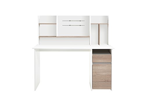 FMD Möbel Schreibtisch, 135 x 54,5 x 129,5 H cm, weiß, Eiche, foliert, 11 x 61.5 x 149.9 cm