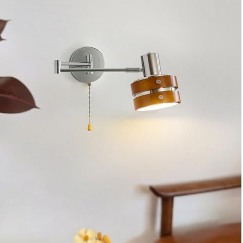 Lámpara de pared E27 vintage madera y plata con brazo plegable decorativo 5