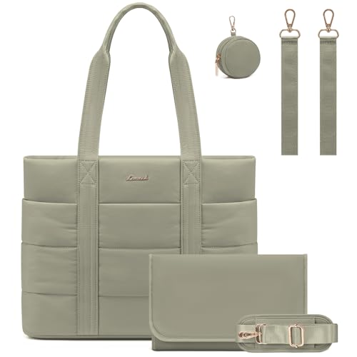 Image of LOVEVOOK Diaper Bag Tote, 15.6inch Puffer Baby Diaper Bag Waterproof Travel Diaper Tote with Changing Pad Pacifier Case