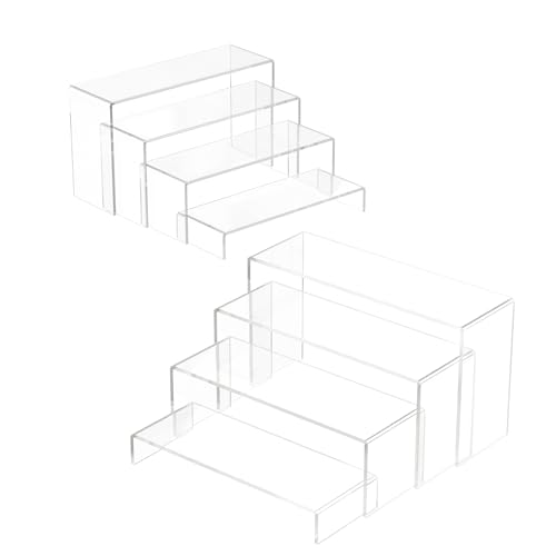 NEETBU Black Matte Metal Display Stand,8 Pcs 2 Set Display Risers, Metal Rectangular Display Shelf for Showcase, Dessert, Toys, Perfume (Clear, L7 x8 x9)