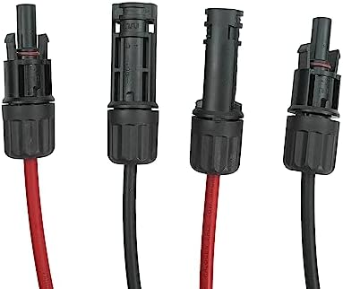 Mogankey Upgrade 1 Pair 6 feet Black + 6 feet red Solar Panel Extension Cable Wire (Copper galvanizing) Connector Solar Adaptor Cable with Soldering Female and Male Connectors 10AWG(6mm²)