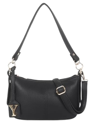 yelloe Black Baguette bag with long sling-picture-26