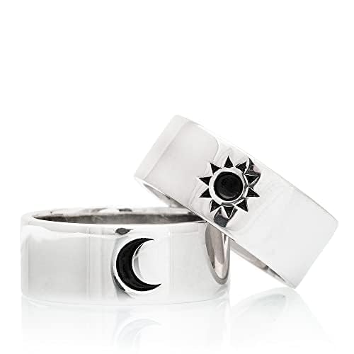 Conjuntos de anillos de pareja Moon Sun, conjunto de alianzas de boda, conjuntos de anillos de boda a juego de plata, Plata de Ley 925 personalizada para hombre y mujer