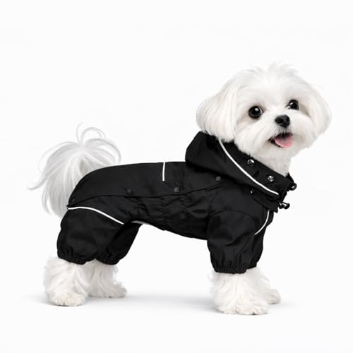 LOVELONGLONG Fleece-Lined Dog Raincoat with Removable Hood – Waterproof Winter Full Body Dog Jacket – Windproof Snowproof Cold-Weather Suit – Black-F XXS by Lovelonglong - Used condition - US$20.36