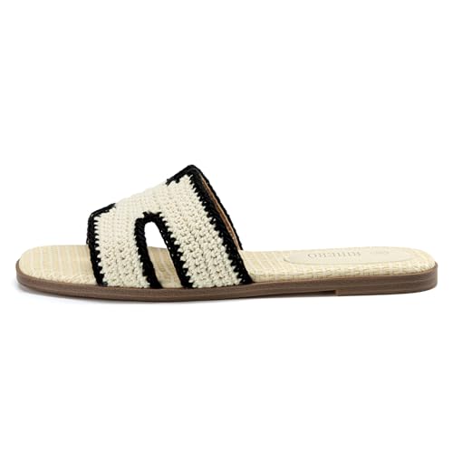 Image of Rihero Flat Sandals Women Dressy Comfortable Slip On Leather Slide Sandals