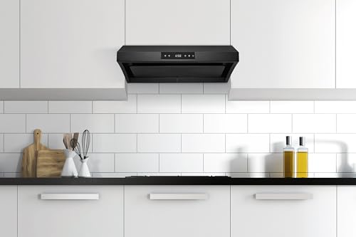 Image of Hauslane Range Hood 30 inch Under Cabinet, 950 CFM Kitchen Range Hood | Steam Auto Clean Vent Hood, 6 Speed Kitchen Hood with Touch Panel | Stainless Steel Range Hoods PS38 Matte Black